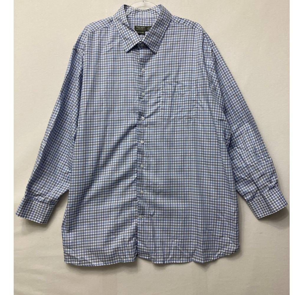 Oak Hill Button Down Shirt size 19 34/35 Blue Plaid Supima Cotton Non-Iron DXL